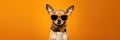 Portrait Chihuahua Dog With Sunglasses Orange Background Sunglasses, Chihuahua, Portrait, Orange, Do