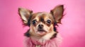 portrait chihuahua in the pink color background with Ai Generated