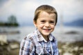 Portrait of a child in front of the lake Maggiore panorama Royalty Free Stock Photo