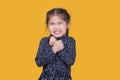 Portrait child school girl on pink background