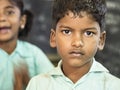 Portrait of a child teenager boy with sad expression. Loneliness poverty concept Royalty Free Stock Photo