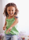 Portrait, child and toys in room for development, curiosity and growth with insect jar. Happiness, animal and face of Royalty Free Stock Photo