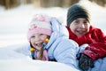 Portrait of children playing in the snow