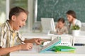 Portrait of children at school in the classroom Royalty Free Stock Photo