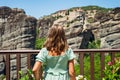 Portrait of children visiting the famous Meteora monastery in Greece Royalty Free Stock Photo