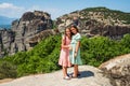 Portrait of children visiting the famous Meteora monastery in Greece Royalty Free Stock Photo