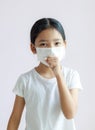 Portrait of Children wearing sanitary masks and cough Royalty Free Stock Photo