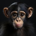 Portrait of a chimpanzee in front of a black background.Monkey portrait