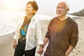 Portrait of Chinese Senior couple on beach holding hands Royalty Free Stock Photo