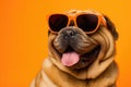 Portrait Chinese Shar Pei Dog With Sunglasses Orange Background