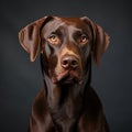 portrait of a chocolate labrador retriever on a black background