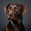 portrait of a chocolate labrador retriever dog on a dark background Royalty Free Stock Photo