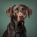 portrait of a chocolate labrador retriever dog on green background Royalty Free Stock Photo