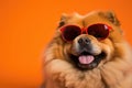 Portrait Chow Chow Dog With Sunglasses Orange Background Royalty Free Stock Photo