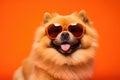 Portrait Chow Chow Dog With Sunglasses Orange Background Royalty Free Stock Photo