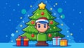 Portrait Christmas tree with gift box on the blue glitter background Royalty Free Stock Photo