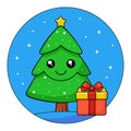 Portrait Christmas tree with gift box on the blue glitter background Royalty Free Stock Photo