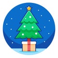 Portrait Christmas tree with gift box on the blue glitter background Royalty Free Stock Photo