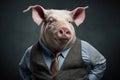 Portrait of Pork in a business suit. Generative AI Royalty Free Stock Photo