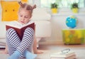 Portrait of clever little girl sitting with book on the floor