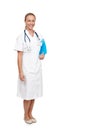 Portrait, clinical nurse and happy with folder for patient, information and records for medical, diagnosis and treatment