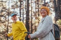 Portrait close up head shot of one cheerful smiling middle age woman walking with her husband enjoying free time and nature. Royalty Free Stock Photo