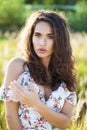 Portrait close up of young beautiful brunette woman Royalty Free Stock Photo