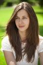 Portrait close up of young beautiful brunette woman Royalty Free Stock Photo