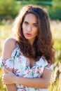 Portrait close up of young beautiful brunette woman Royalty Free Stock Photo