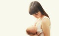 Portrait close up young mother feeding breast her baby Royalty Free Stock Photo