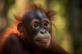 Portrait closeup of a beautiful baby, juvenile Orangutan ape. - Generative AI art