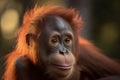 Portrait closeup of a beautiful baby, juvenile Orangutan ape. - Generative AI art