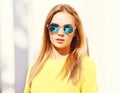 Portrait closeup fashion pretty young woman in sunglasses Royalty Free Stock Photo