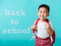 Portrait closeup happy Asian cute little child boy in uniform smiling Royalty Free Stock Photo