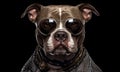 Portrait closeup head shot of Pitbull or American bully with a and street look. Generative Ai