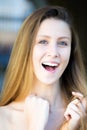 Portrait closeup of laughing girl Royalty Free Stock Photo