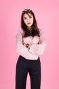 Portrait closeup studio shot of Asian young beautiful hipster female teenager model in casual long sleeve shirt street wears and Royalty Free Stock Photo