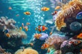 Portrait of a clown fish swimming by the coral reef