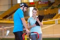 Portrait coach with male cyclist