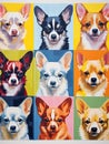 Portrait collection of chihuahua dog, with rows and columns of different puppy moods reflected in different colors