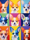 Portrait collection of chihuahua dog, with rows and columns of different puppy moods reflected in different colors