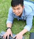 Portrait college student with laptop