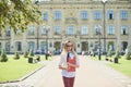 portrait of college student outdoors on campus Royalty Free Stock Photo