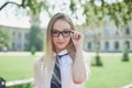 portrait of college student outdoors on campus Royalty Free Stock Photo