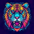 Portrait of an colorful tiger illustration design generative ai