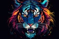 Portrait of an colorful tiger illustration design generative ai Royalty Free Stock Photo