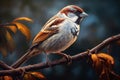 Portrait of a common house sparrow. Generative AI