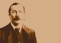 Portrait of Conan Doyle, famous British novelist.