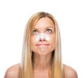 Portrait of concerned teenage girl with clear-up strips on nose Royalty Free Stock Photo