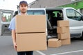 Portrait of confidence express courier Royalty Free Stock Photo